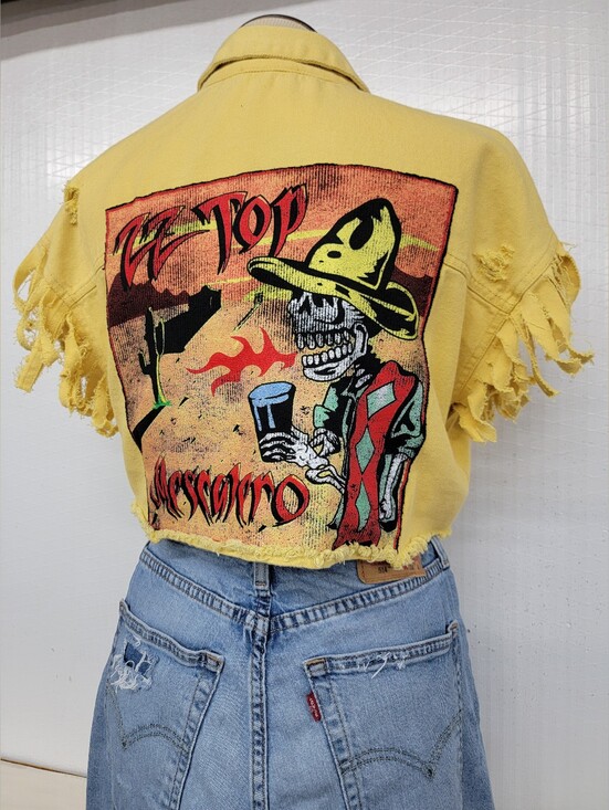 Vera & Lucy Jackets & Blazers - **SOLD***ZZ Top 'Mascarero' Fringe Jean Shirt Vest - Upcycled Retro Vintage Band